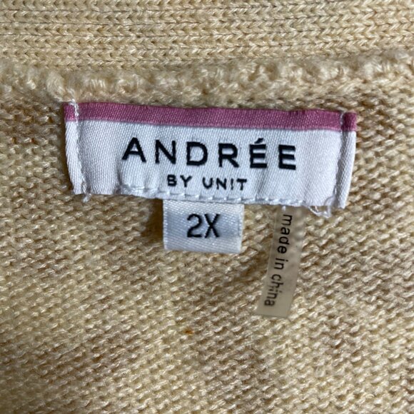 Andree By Unit Womens Cream Gold Cheetah Print Long Sleeve Cardigan Sweater 2X - Picture 3 of 8